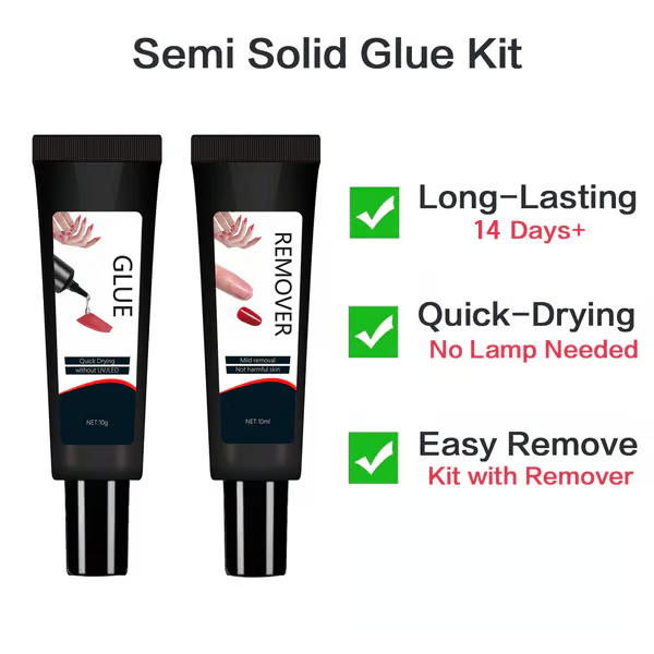 🔥 Last 3 Day Limited Time Promotion🔥Newly Upgraded 10g Quick-Drying Semi-Solid Nail Glue with 10ml Remover – Long-Lasting Adhesive Gel