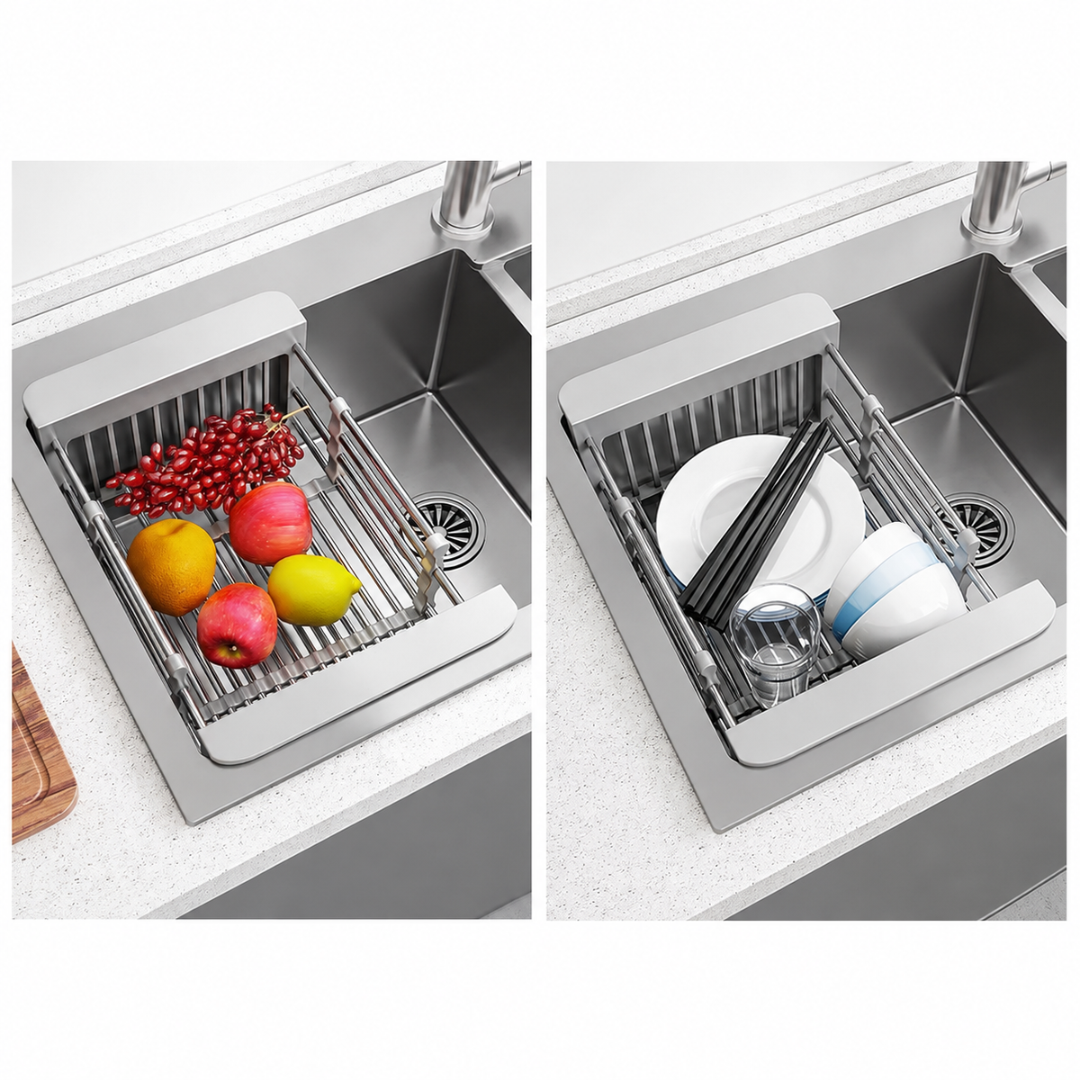 Expandable Stainless Steel Over-the-Sink Drain Basket