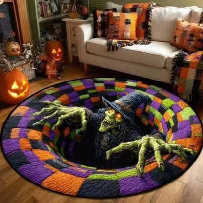 🎉 🎃3D Skeleton Vortex Quilted Round Halloween Rug