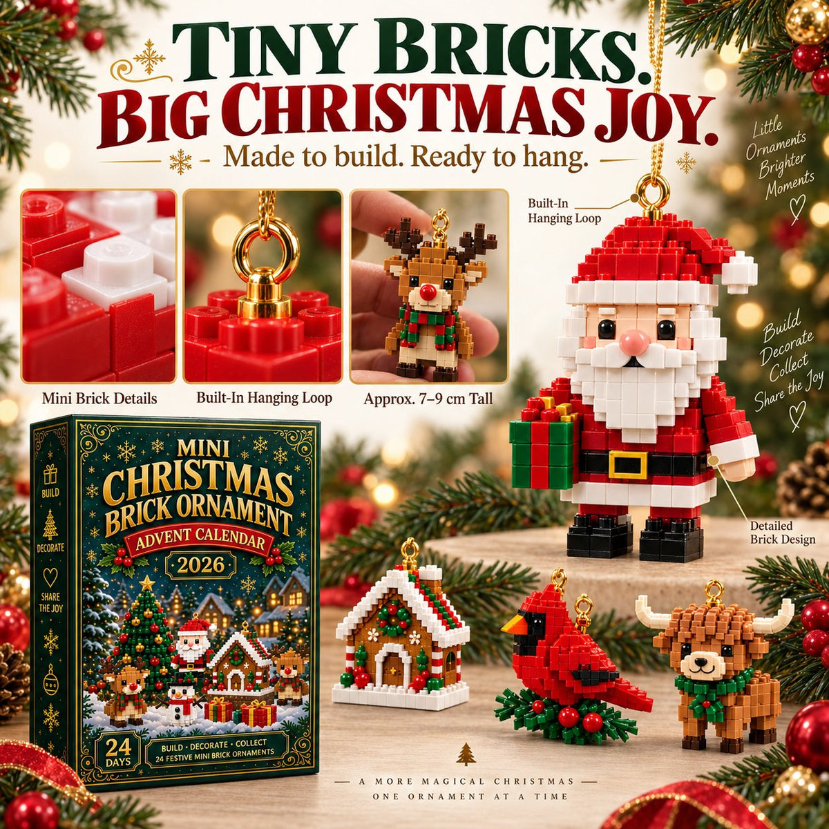 🔥🎄 24-Day Mini Christmas Building Block DIY Ornament Advent Calendar🧑‍🎄