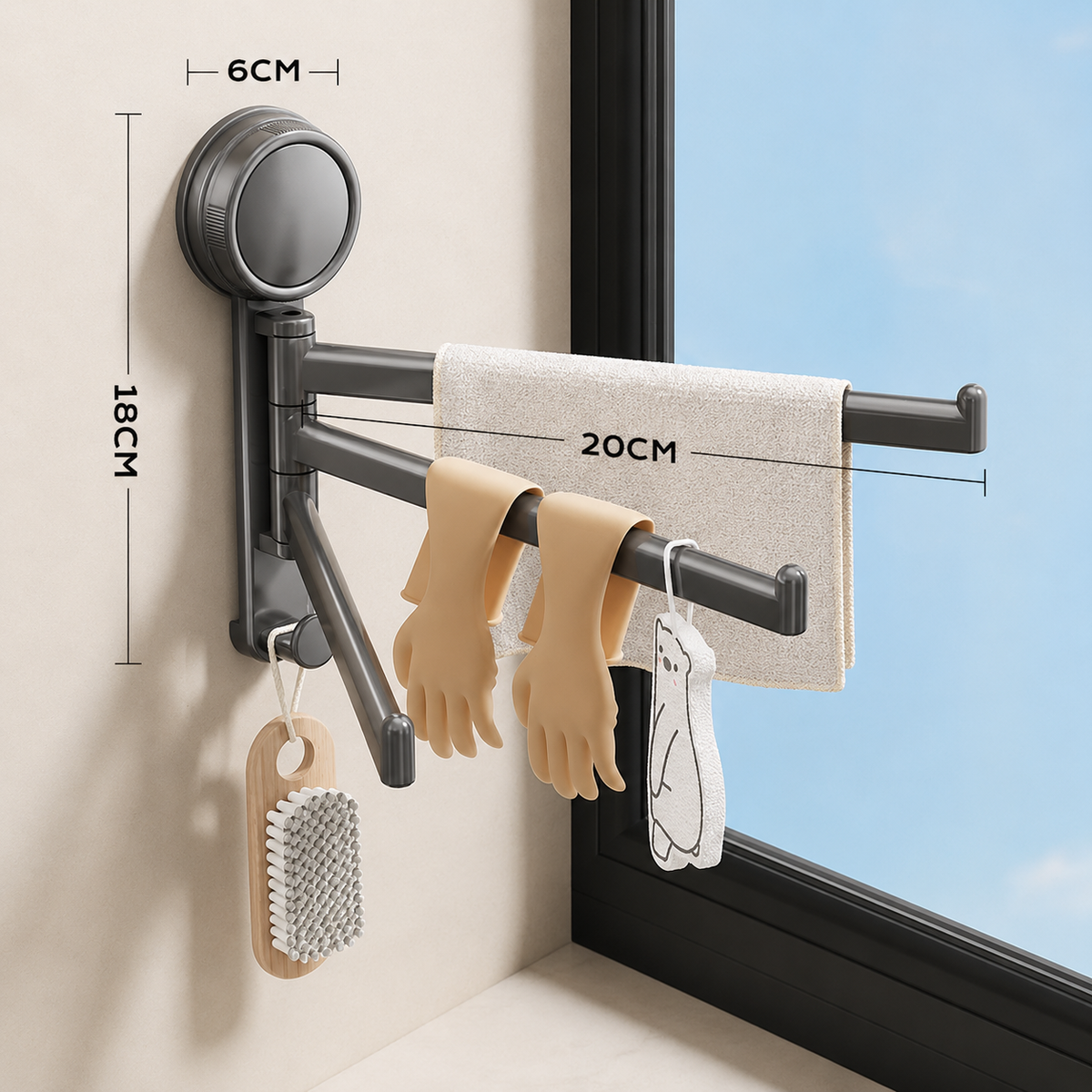 3-Arm Rotating Suction Cup Towel Rack