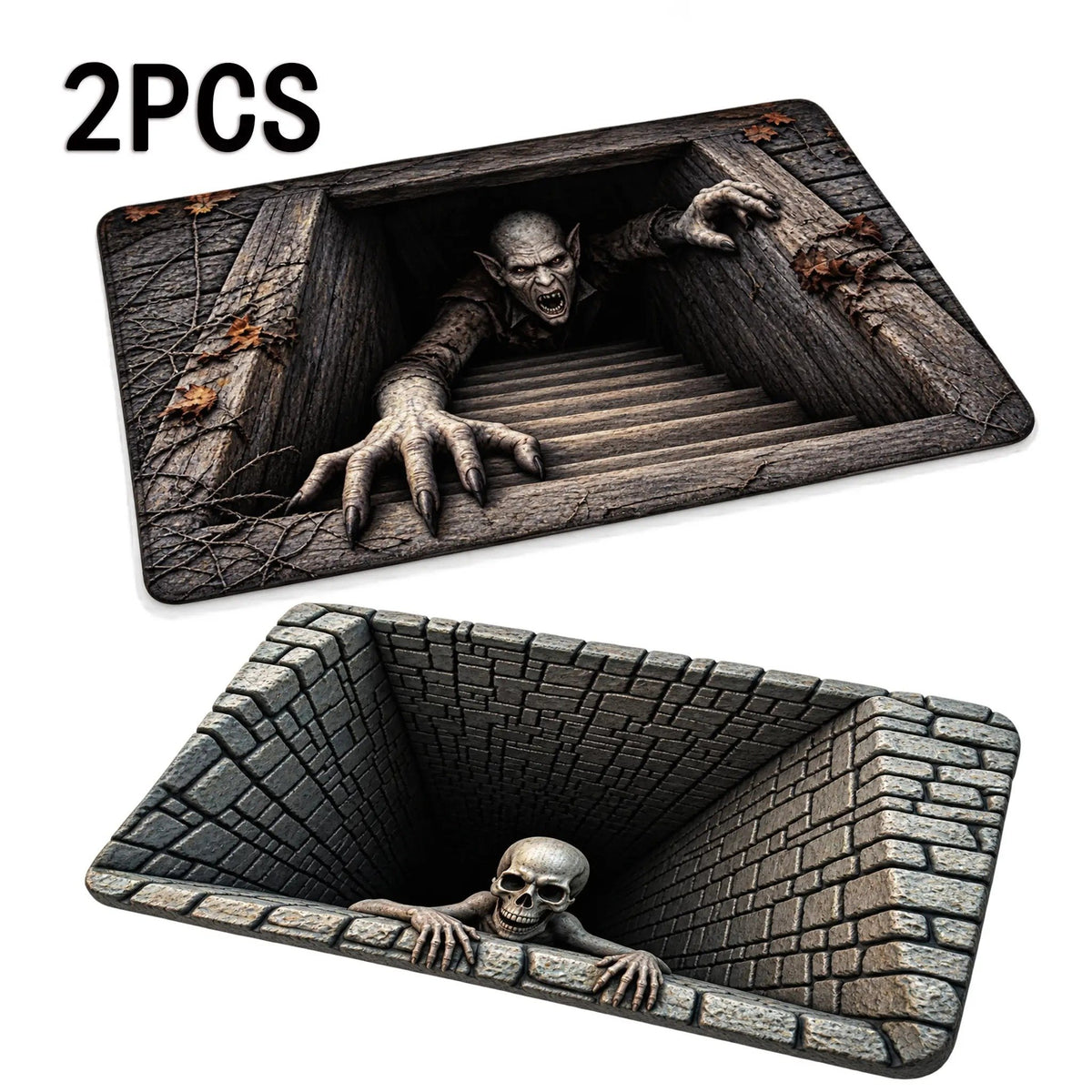 Halloween Front Door Mat – Festive 3D Visual Skull & Clown Horror Rug