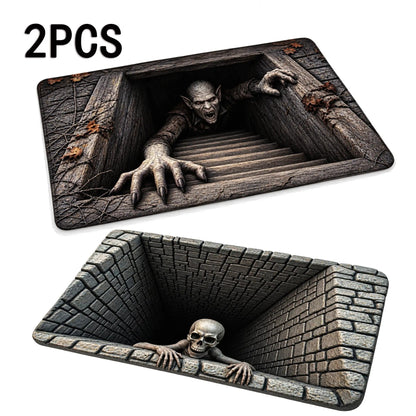 Halloween Front Door Mat – Festive 3D Visual Skull & Clown Horror Rug