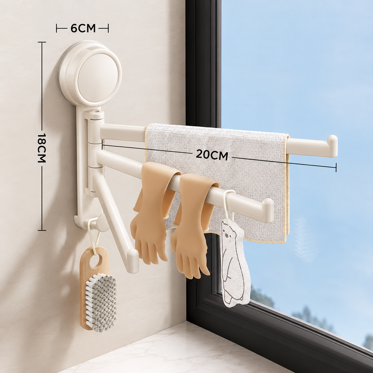 3-Arm Rotating Suction Cup Towel Rack