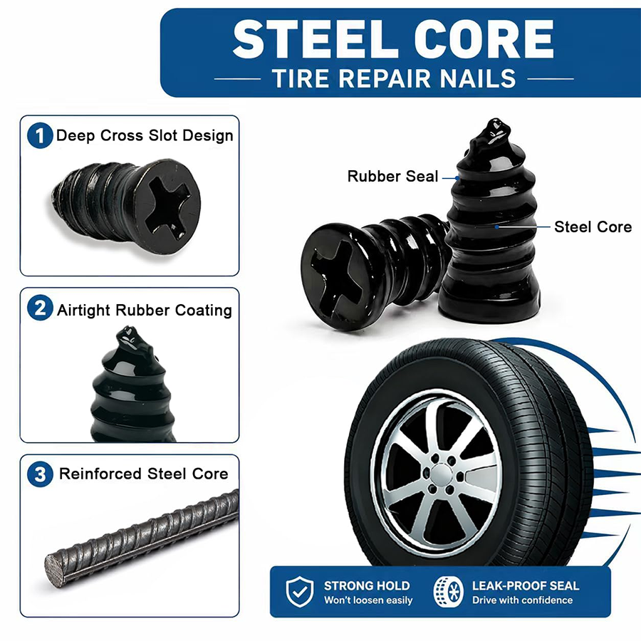 🔥60PCS Self-Sealing Tire Repair Rubber Nails Kit with 2 Sizes-Free Screwdriver Included