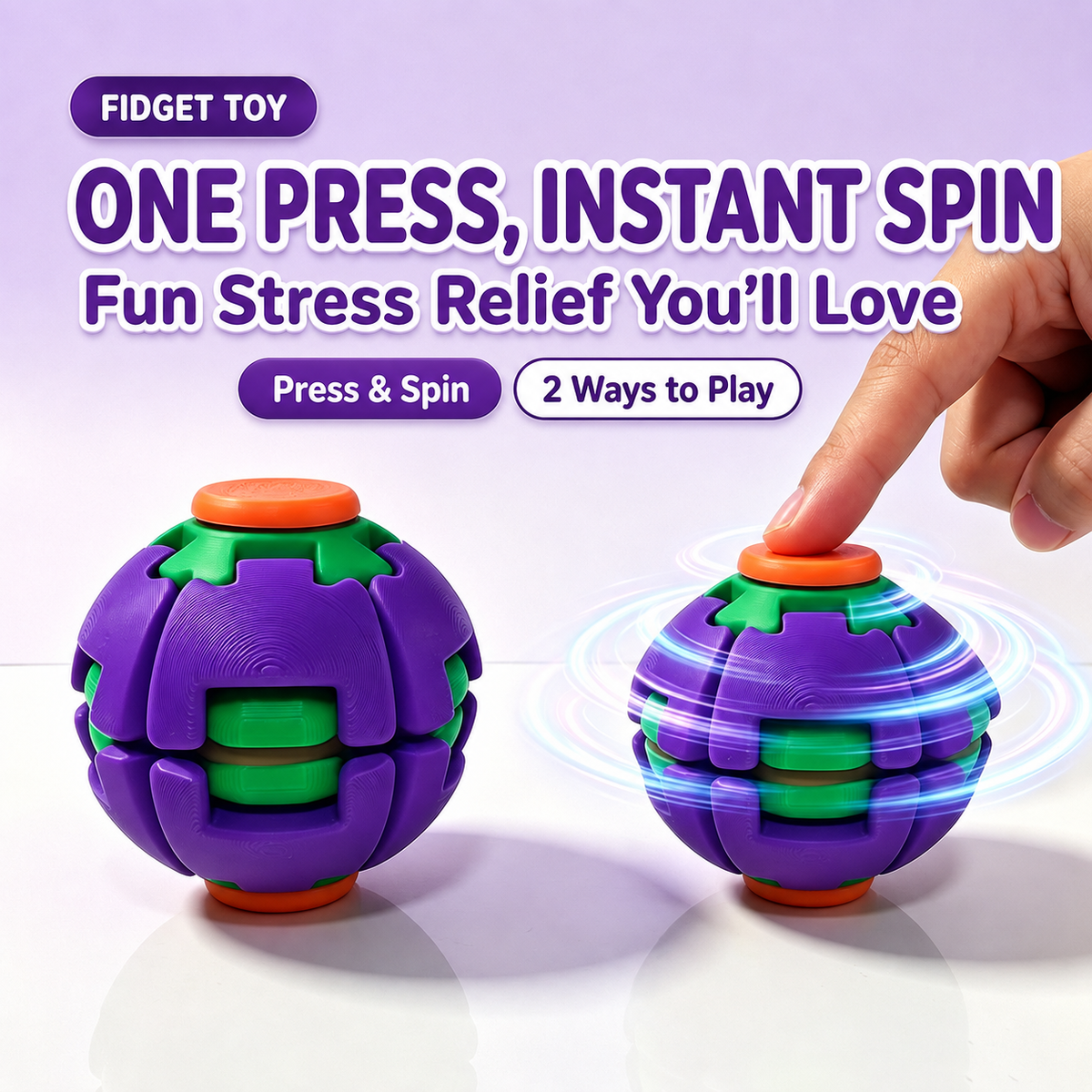 3D Press & Spin Fidget Ball – Satisfying Sensory Toy