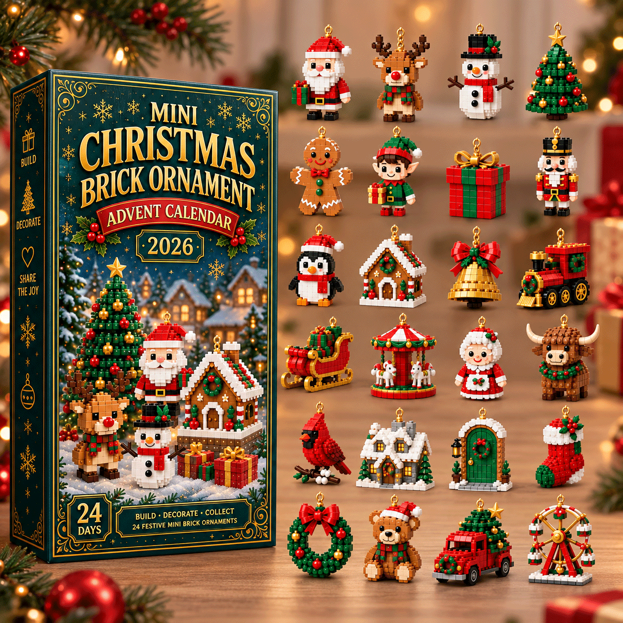 🔥🎄 24-Day Mini Christmas Building Block DIY Ornament Advent Calendar🧑‍🎄