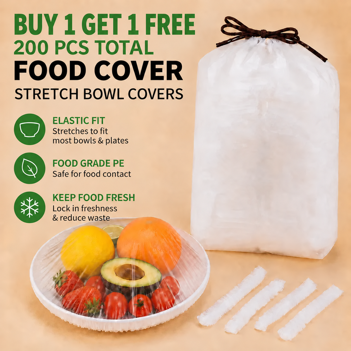 BUY 1 GET 1 FREE — 200PCS Disposable Stretch Food Covers for Bowls & Plates