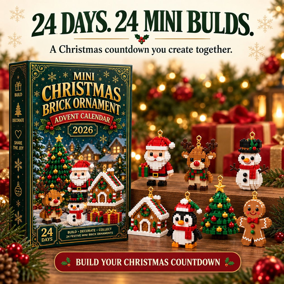 🔥🎄 24-Day Mini Christmas Building Block DIY Ornament Advent Calendar🧑‍🎄