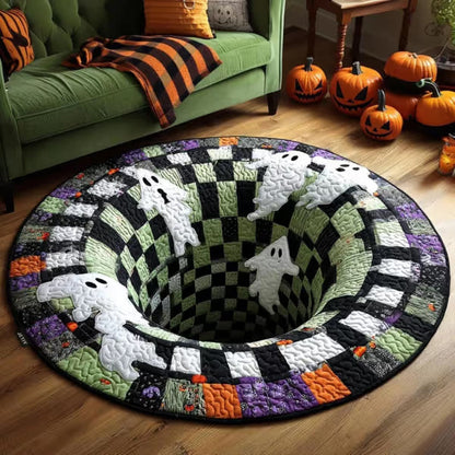 🎉 🎃3D Skeleton Vortex Quilted Round Halloween Rug