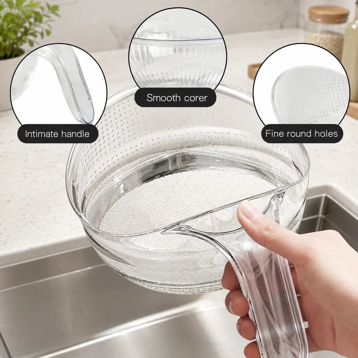 🎉Multi-Functional Rice Strainer with Handle, BPA-Free Kitchen Colander