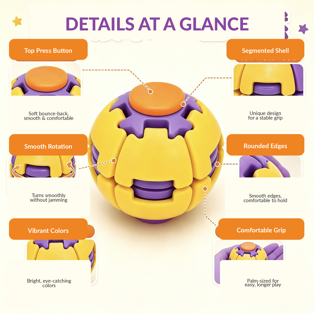 3D Press & Spin Fidget Ball – Satisfying Sensory Toy