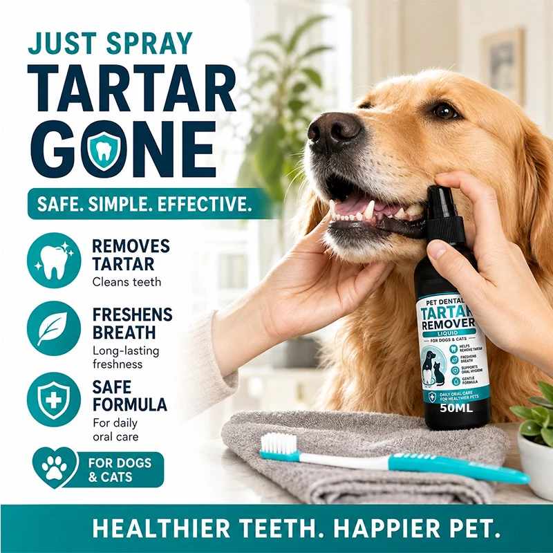 Pet Dental Tartar Remover Spray – Cleaner Teeth & Fresher Breath for Dogs & Cats