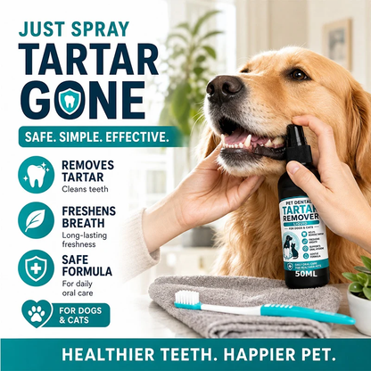 Pet Dental Tartar Remover Spray – Cleaner Teeth & Fresher Breath for Dogs & Cats