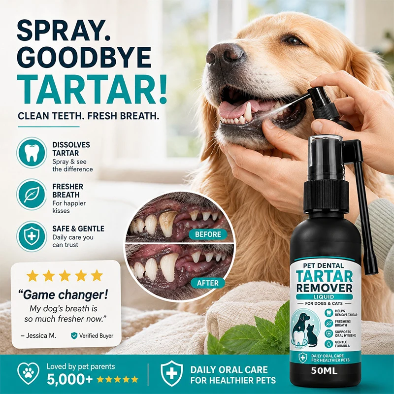 Pet Dental Tartar Remover Spray – Cleaner Teeth & Fresher Breath for Dogs & Cats