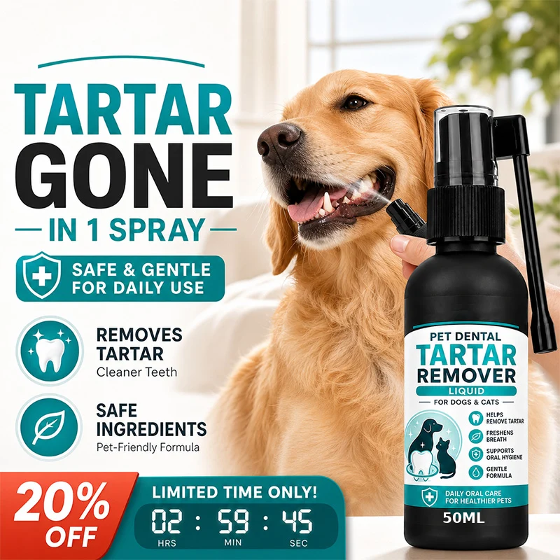 Pet Dental Tartar Remover Spray – Cleaner Teeth & Fresher Breath for Dogs & Cats